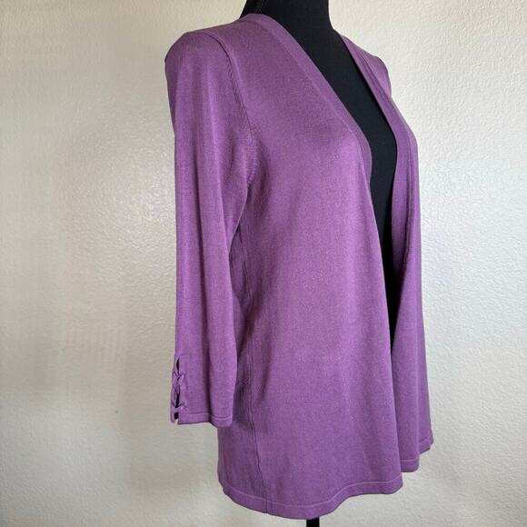 NWT Lety & Me Open-Front 3/4 Sleeves Back Detail Stitch Fix Purple Cardigan M - Picture 3 of 11